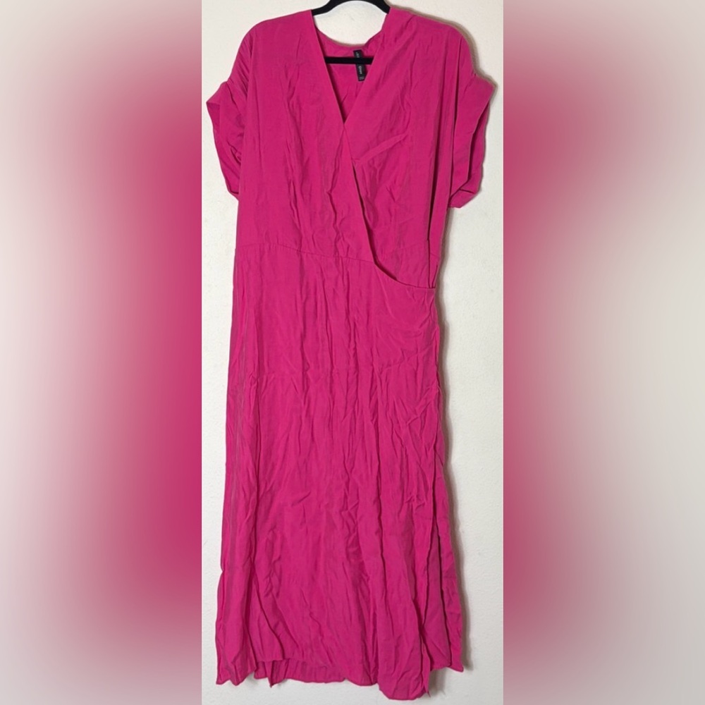 MNG Wrap Maxi Dress Pink Plus Size 20 Short Sleeves needs a pressing/steaming